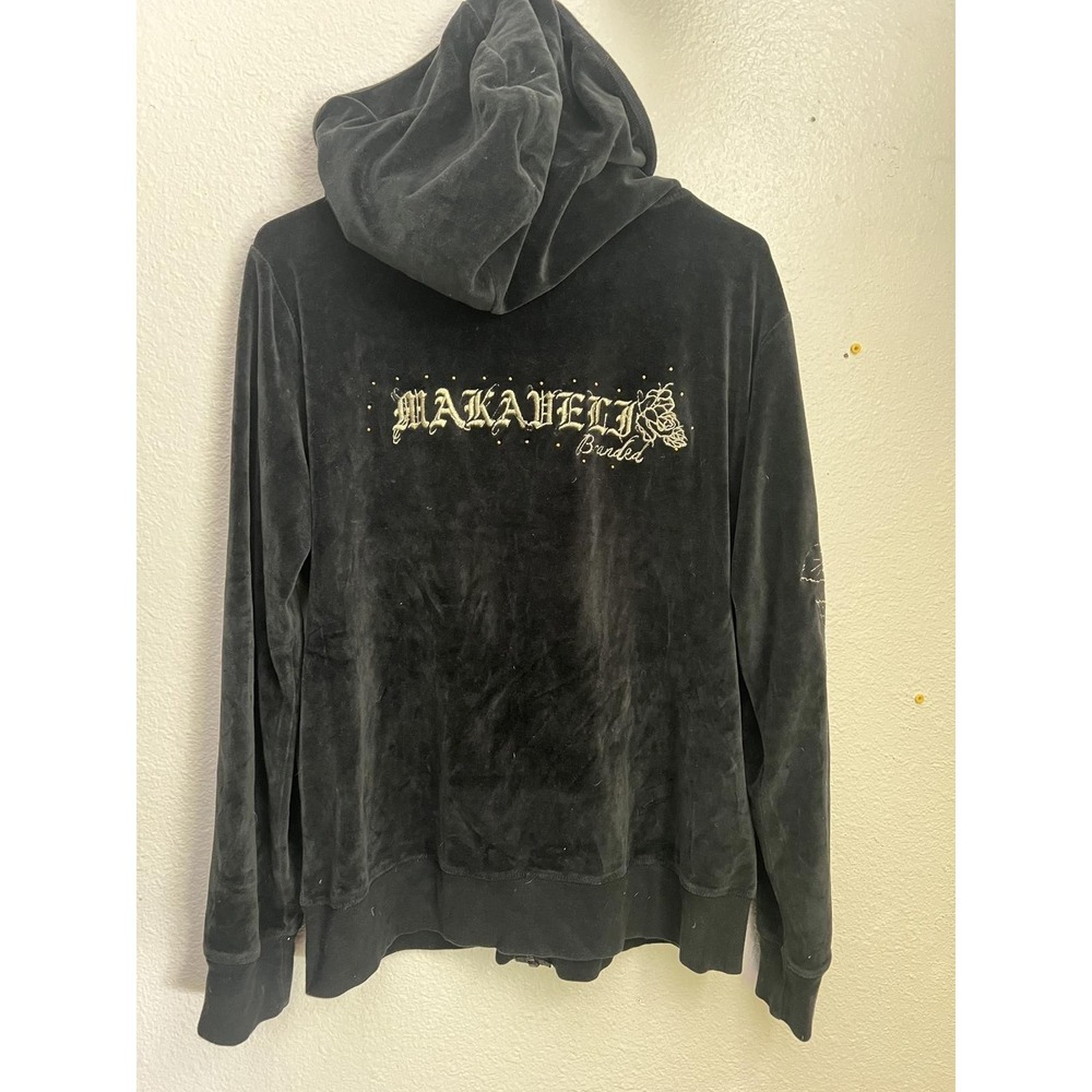 Vintage Makaveli Black Velour Hoodie with Embroidered Design size XL